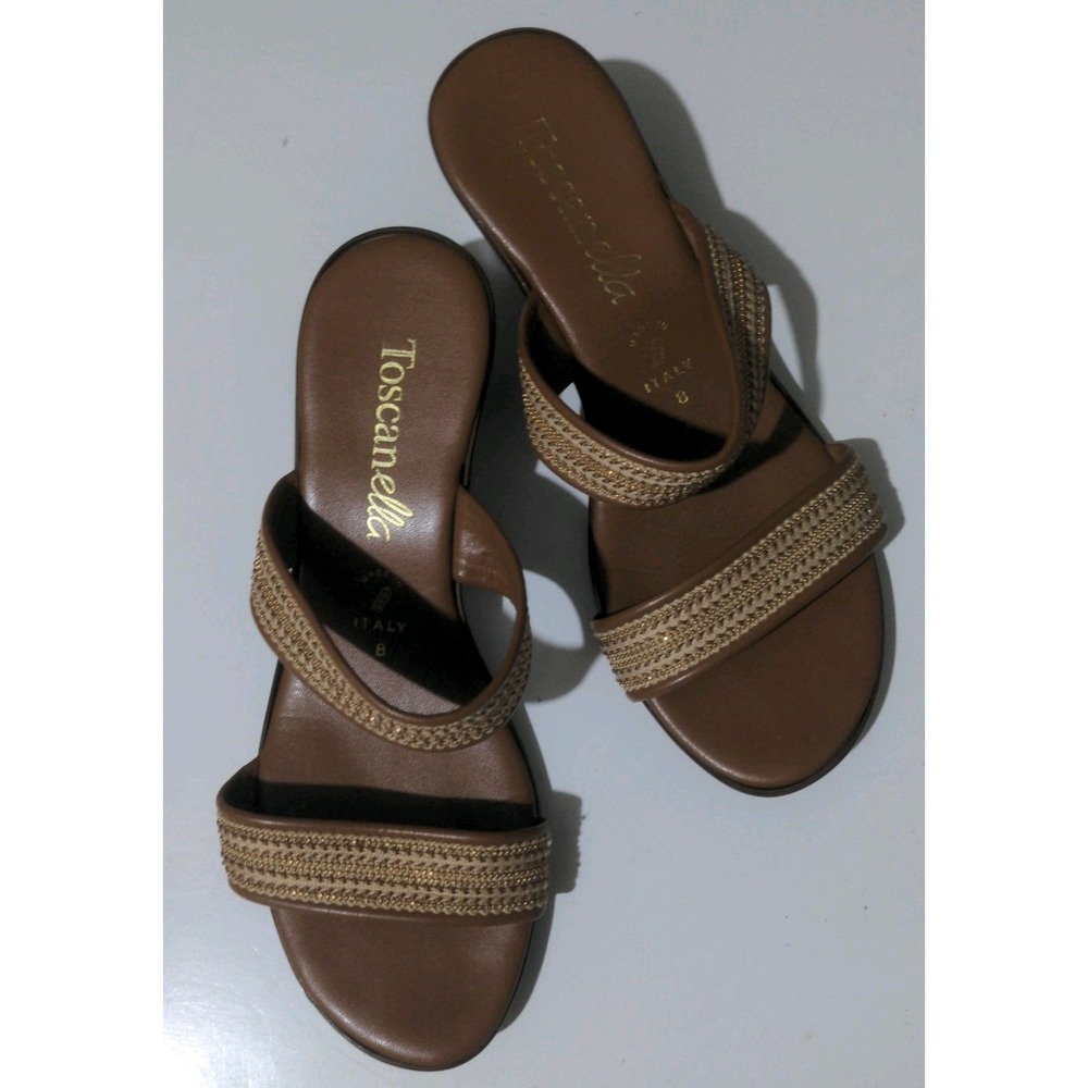 Toscanella Women's Made In Italy Wedge Slip On Open Toe Sandal Size 8